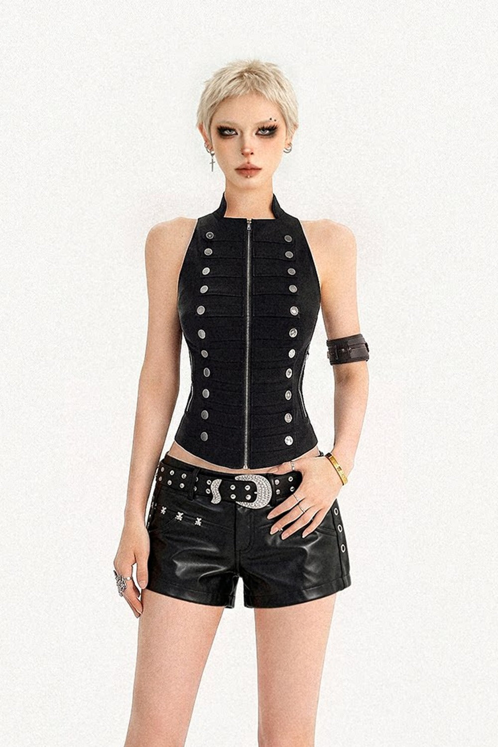Gilet sans manches noir croisé zippé
