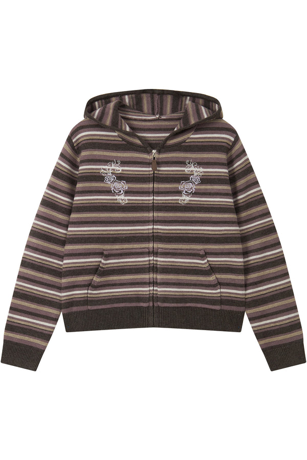 Striped Hooded Short Cardigan