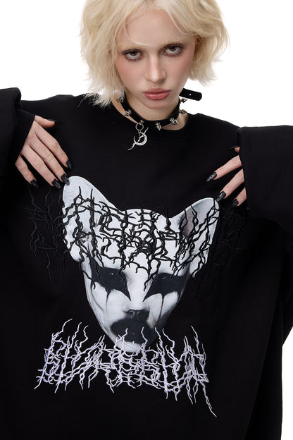 Cat Metal Thorns Heavy Industry Embroidered Blouse