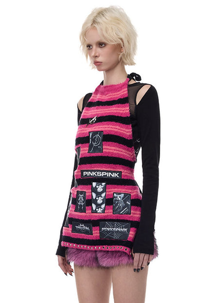 Punk Patchwork Knitted Hooded Sweater Dress