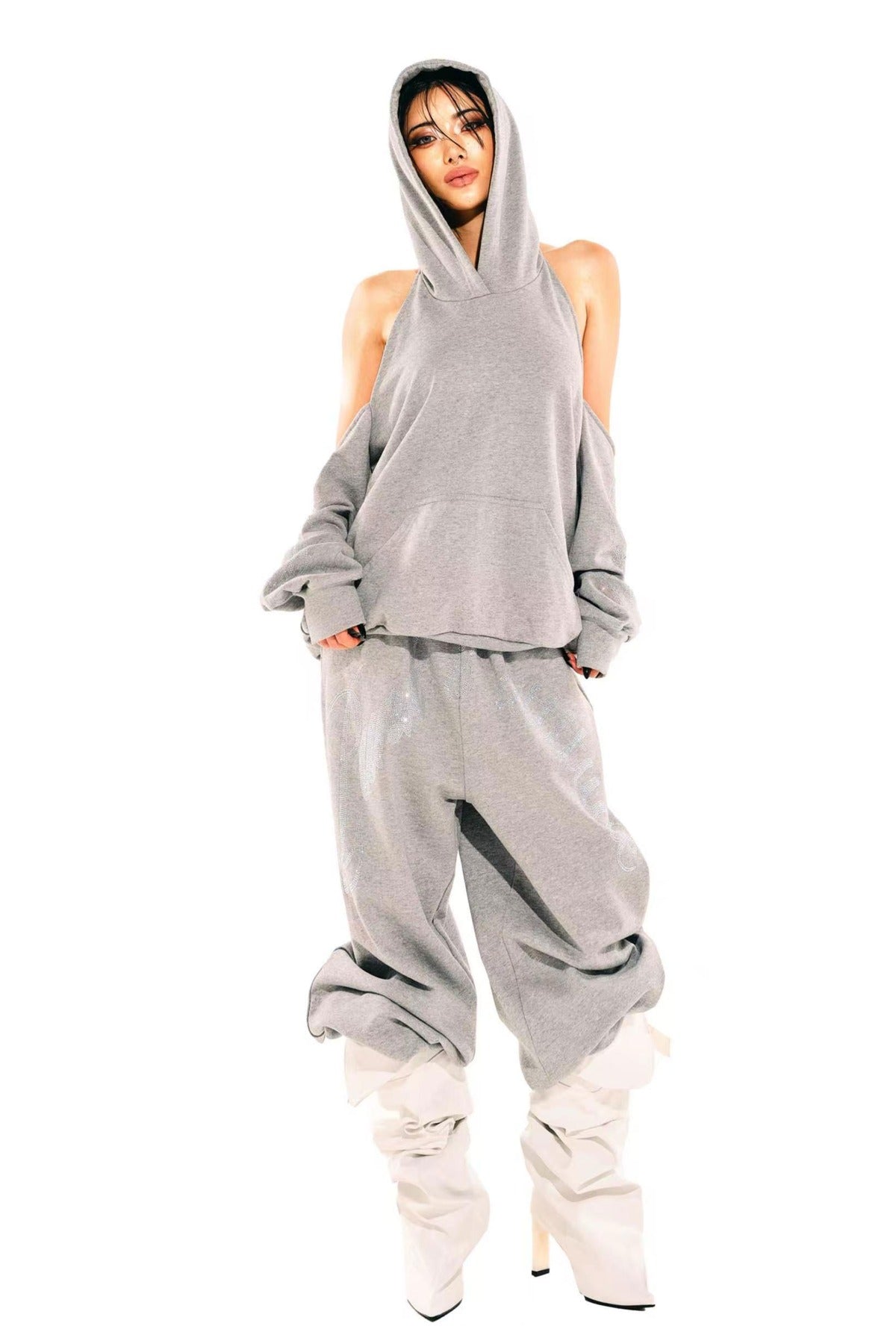 Off-Shoulder Sweatshirt and Sweatpants Set-Up