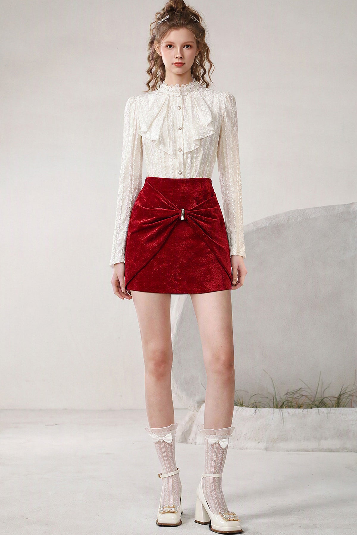 Velvet High-Waisted A-Line Skirt
