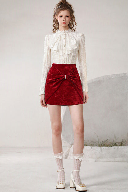 Velvet High-Waisted A-Line Skirt