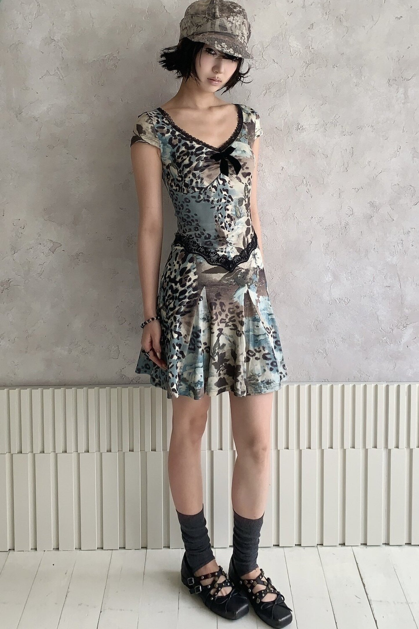 Sea Blue Leopard Floral Lace Dress