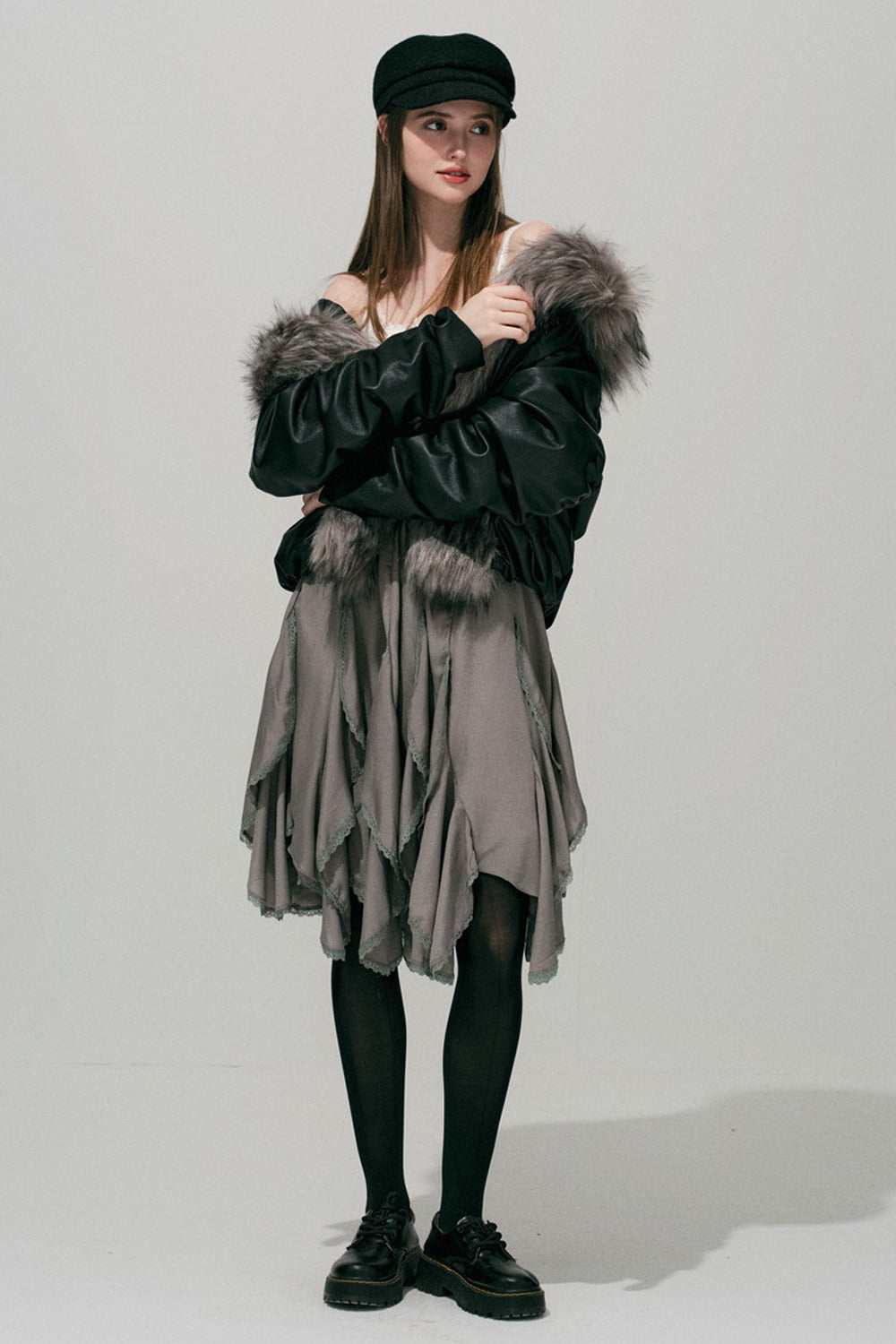 Large Fur Collar Leather Jacket