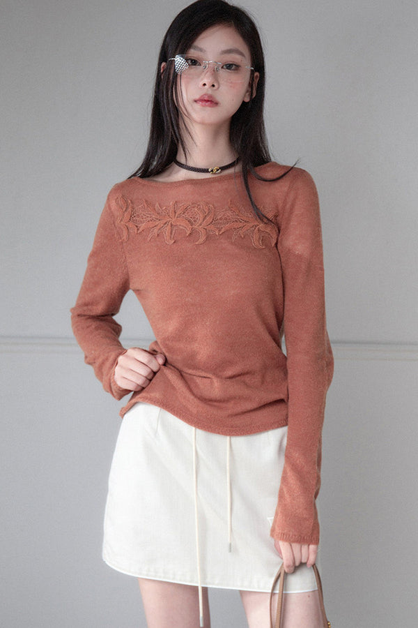 See-Through Lace Patchwork Knit Top