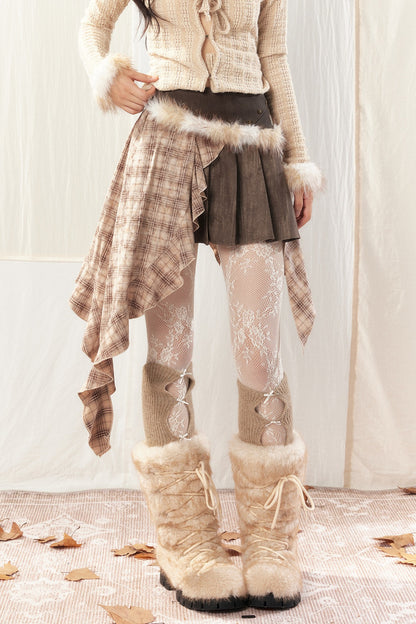 Women's Irregular Plaid Patchwork Trailing Skirt