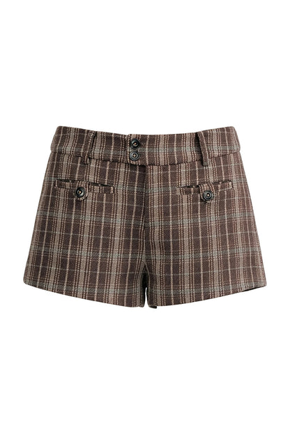 Classic Retro Plaid Woolen Straight Shorts