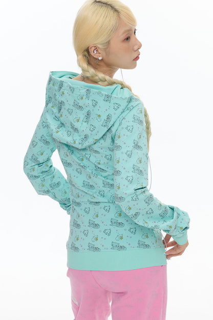 Mint Green Frog Double-Breasted Zipper Jacket