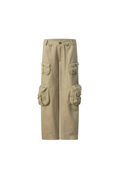Washed Cotton Straight Cargo Pants