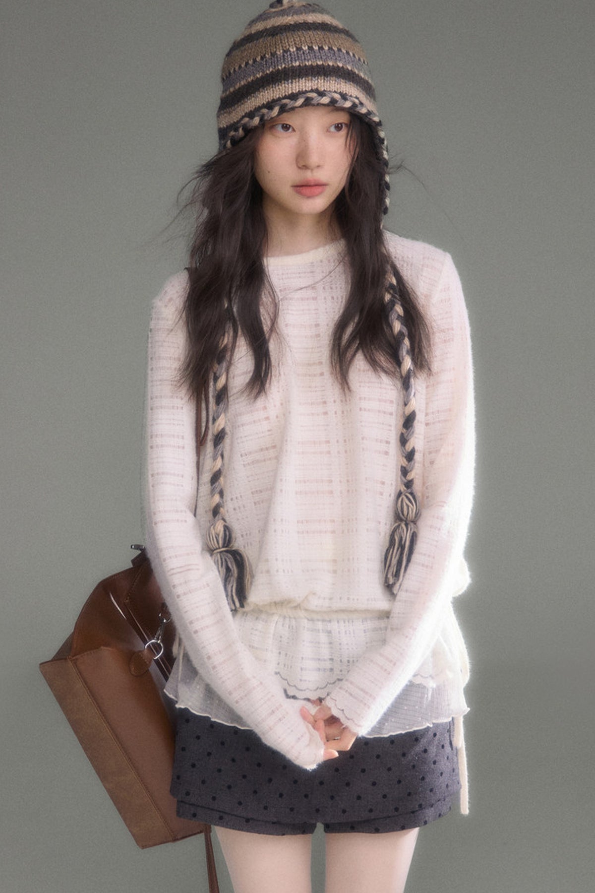 Plaid Lace Long Sleeve T-Shirt Skirt Set-Up
