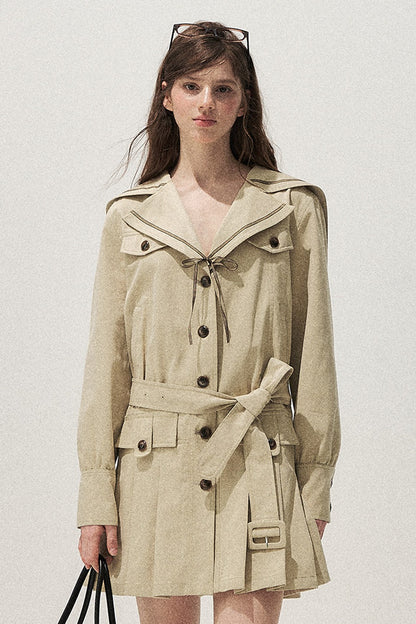 Navy Collar Khaki Trench Coat Dress