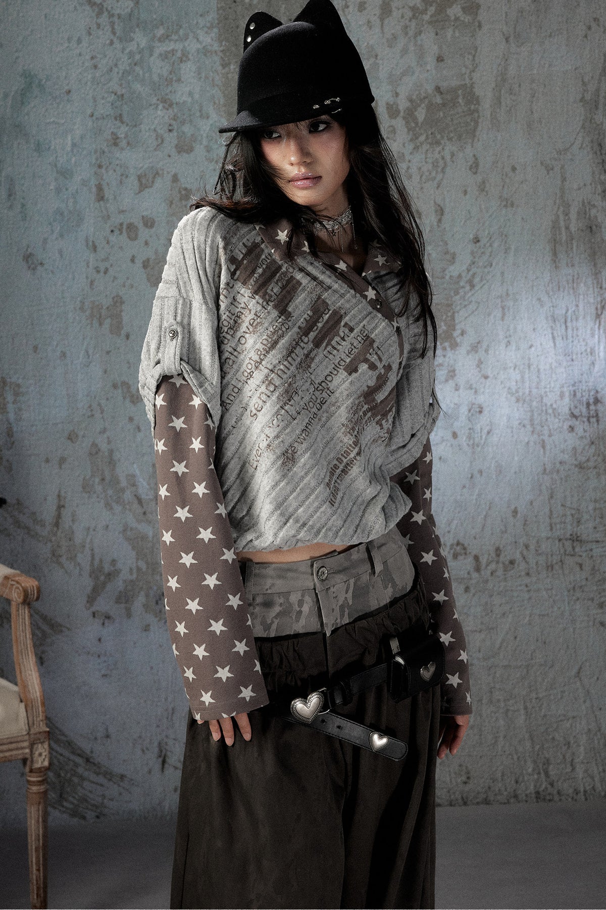 Asymmetrical Star Patchwork Long-Sleeve T-Shirt