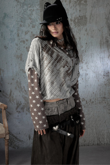 Asymmetrical Star Patchwork Long-Sleeve T-Shirt