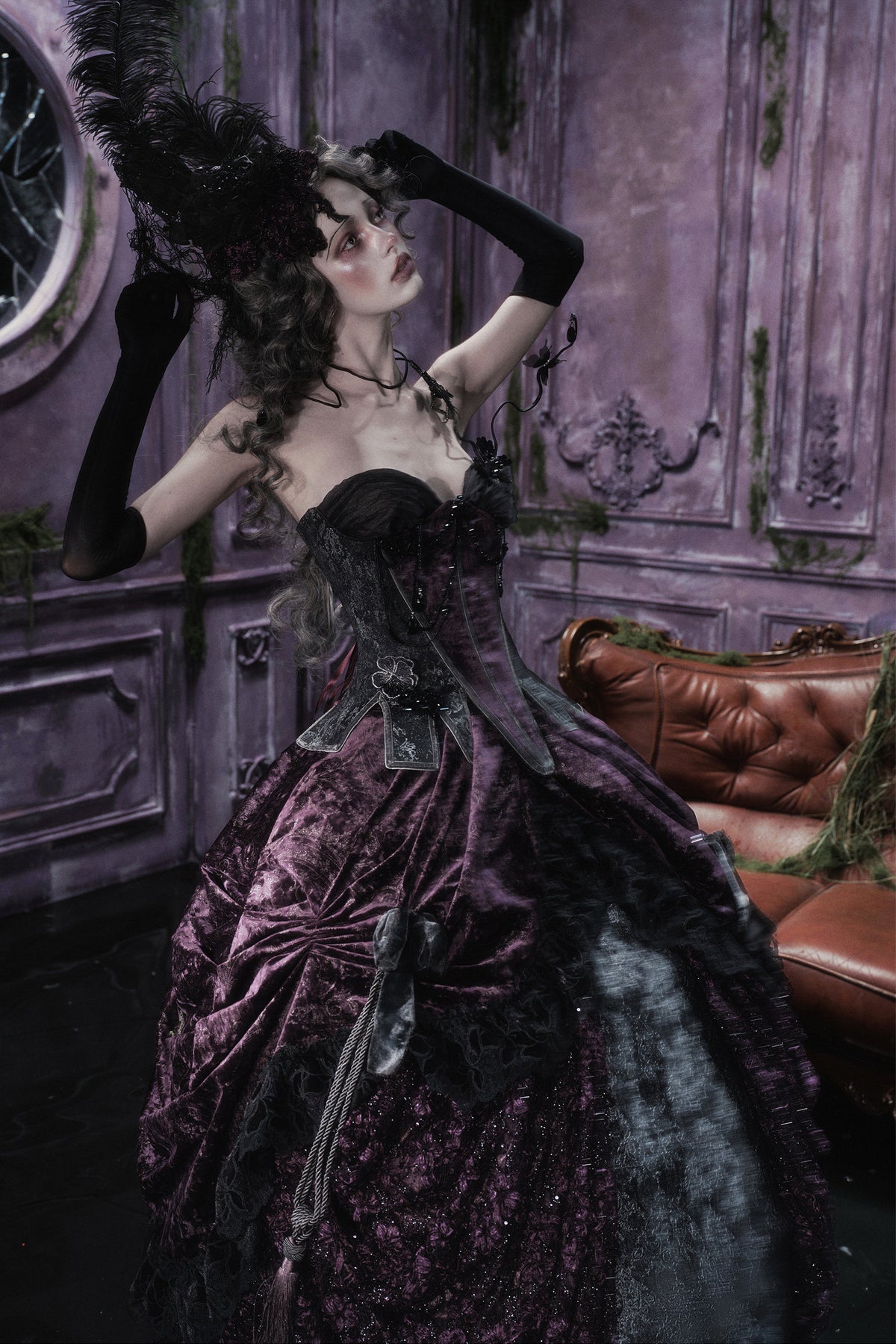Gothic Dark Purple Bustle Skirt Set-Up