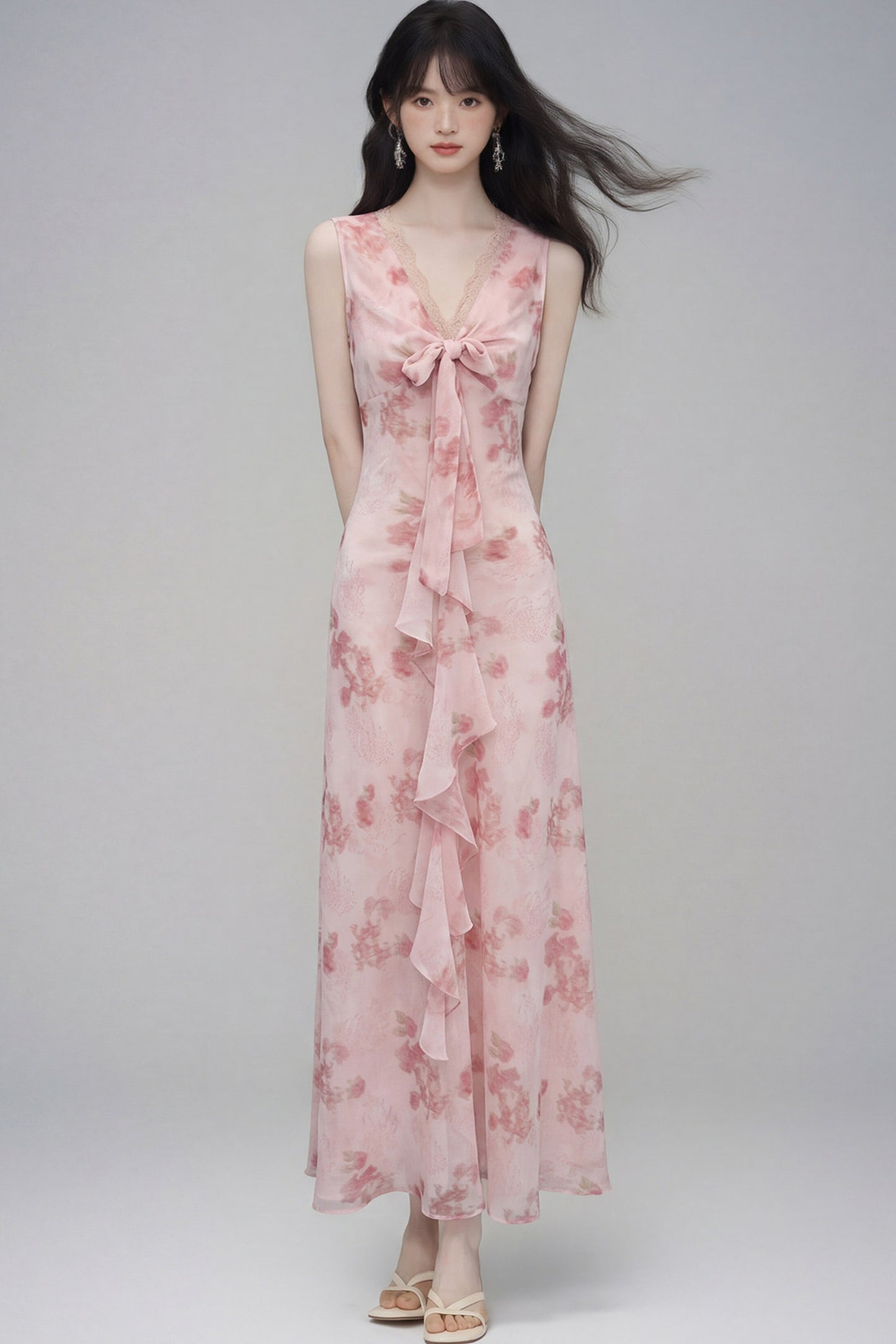Pink Cherry Rose Floral Dress