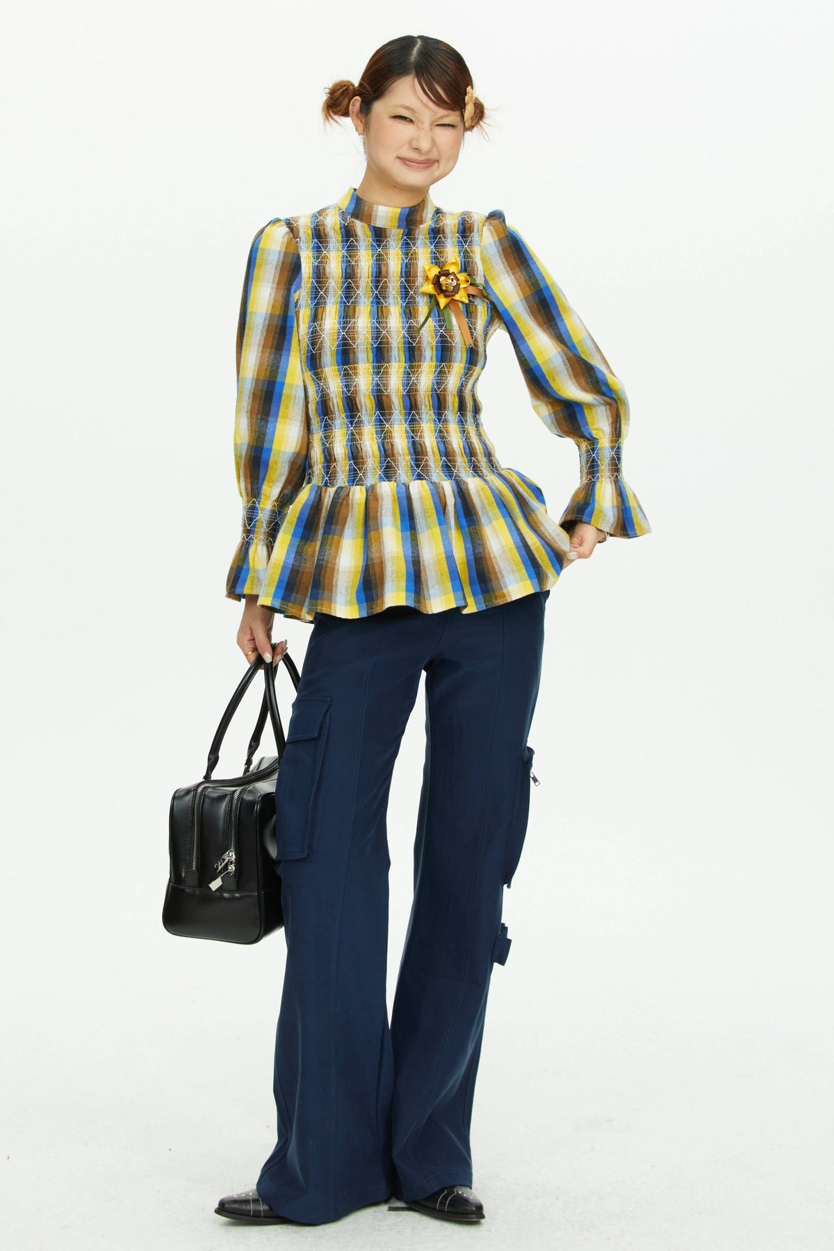 Navy Blue Multi-Pocket Wide-Leg Pants