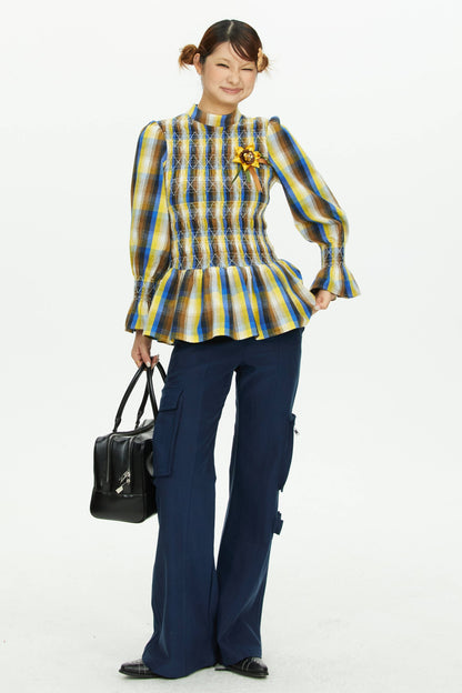 Navy Blue Multi-Pocket Wide-Leg Pants