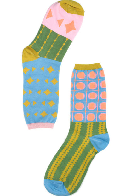 Asymmetric Geometric Jacquard Cotton Socks