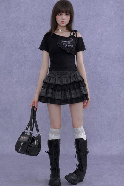Heart One-Shoulder Short-Sleeve Top