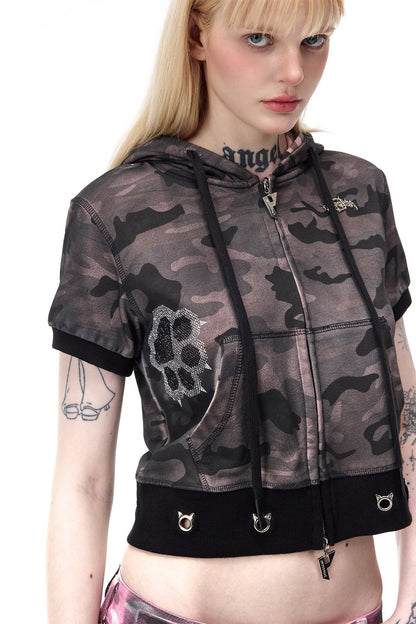 Cat Ear Rhinestone Hooded Cardigan