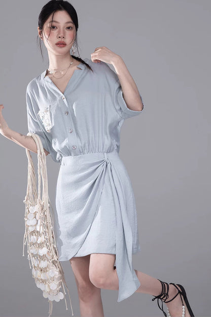 Light Blue Linen Shirt Dress