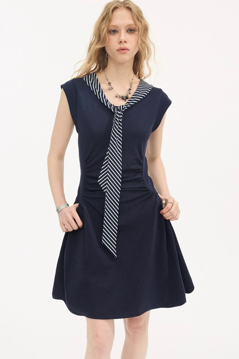 V-Neck Flutter Sleeve Dress