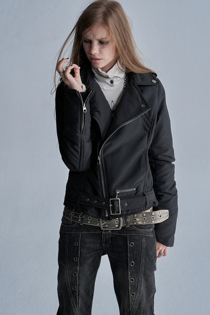 Punk Diagonal Zipper Belted Jacket