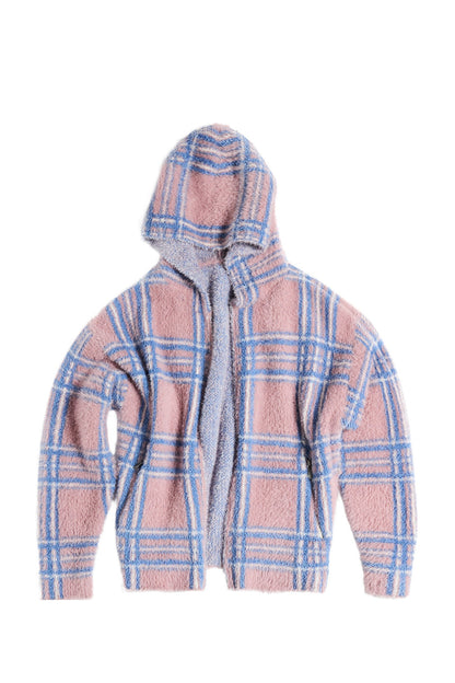 Gradient Plaid Faux Mink Cardigan