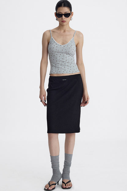 Lace Trim Knit Midi Skirt