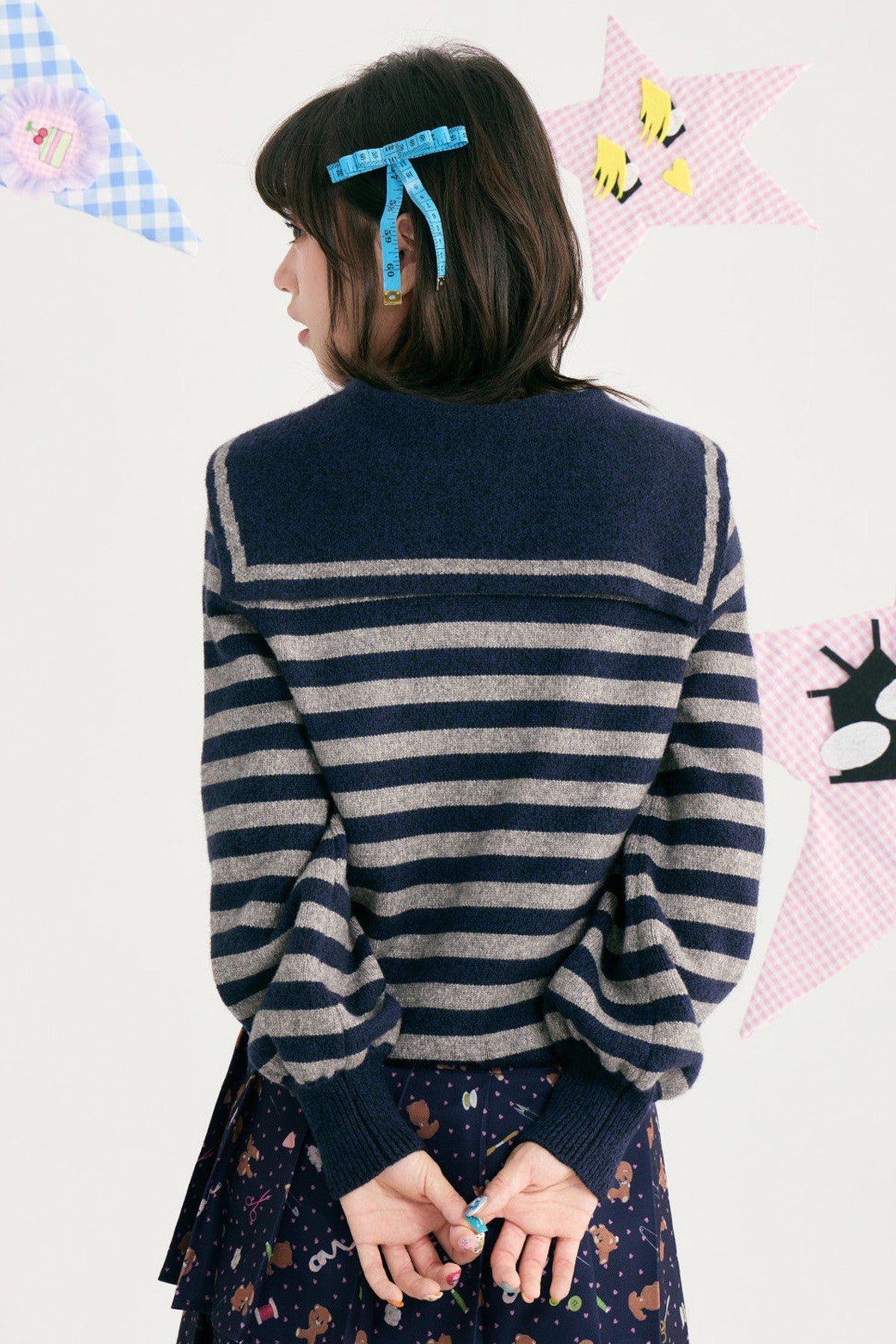 Bear Sailor Collar Chunky Knit Sweater