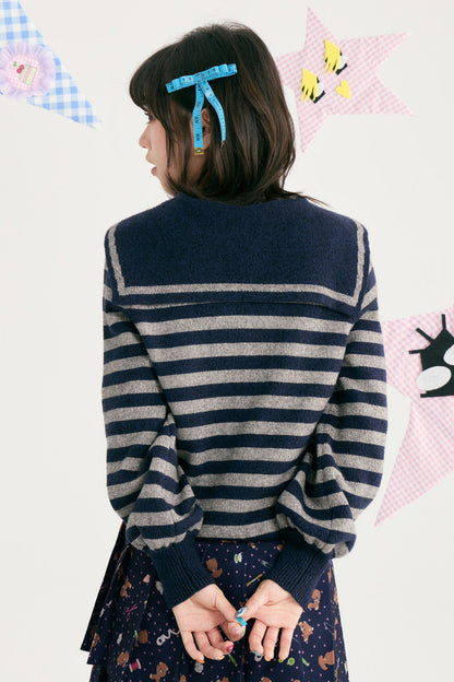 Bear Sailor Collar Chunky Knit Sweater
