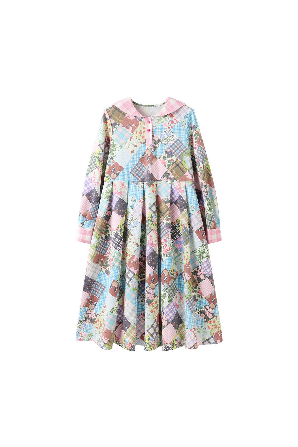 Bear Floral Patchwork Long Sleeve Dress