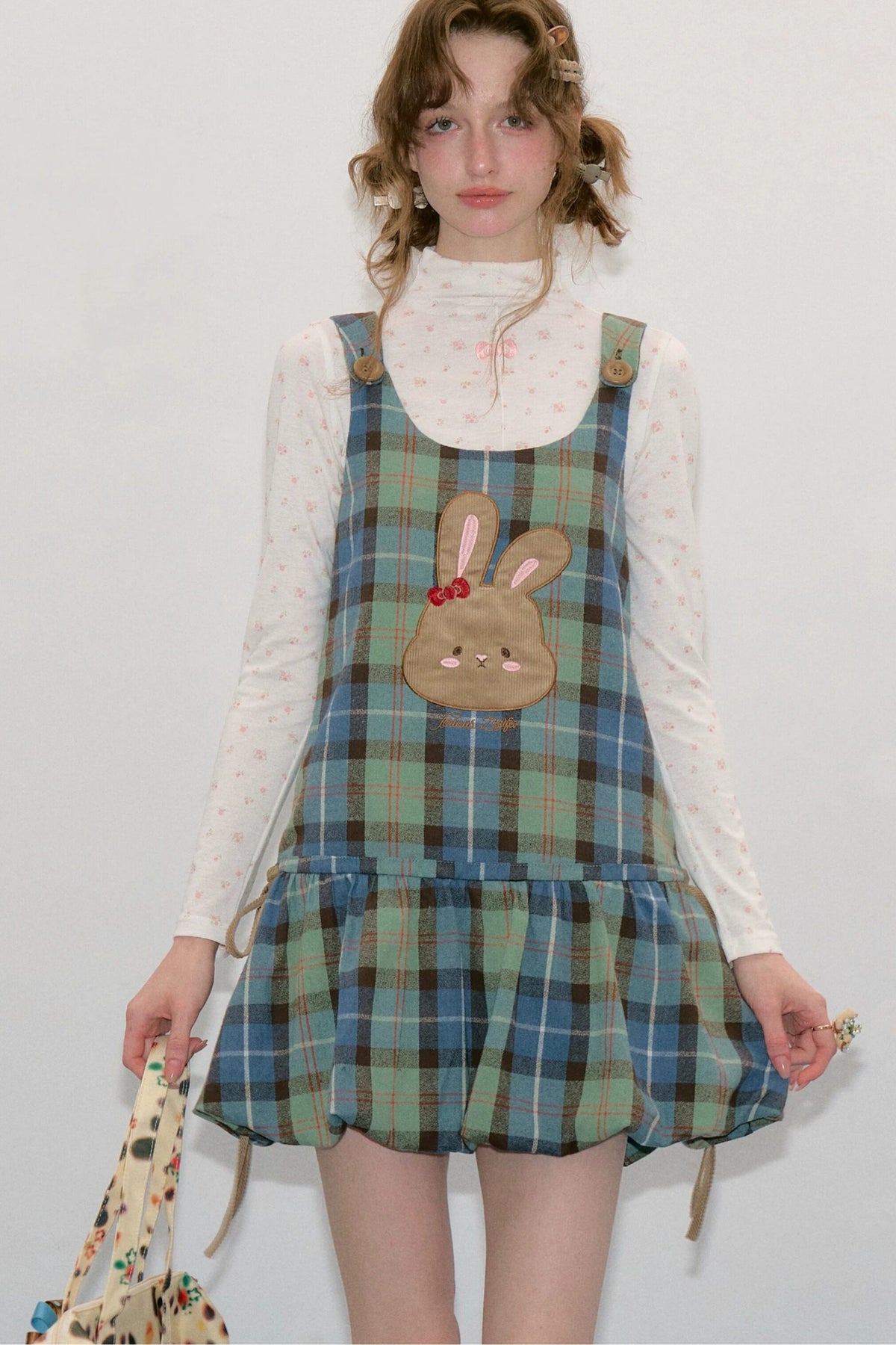 Plaid Rabbit Applique Dress