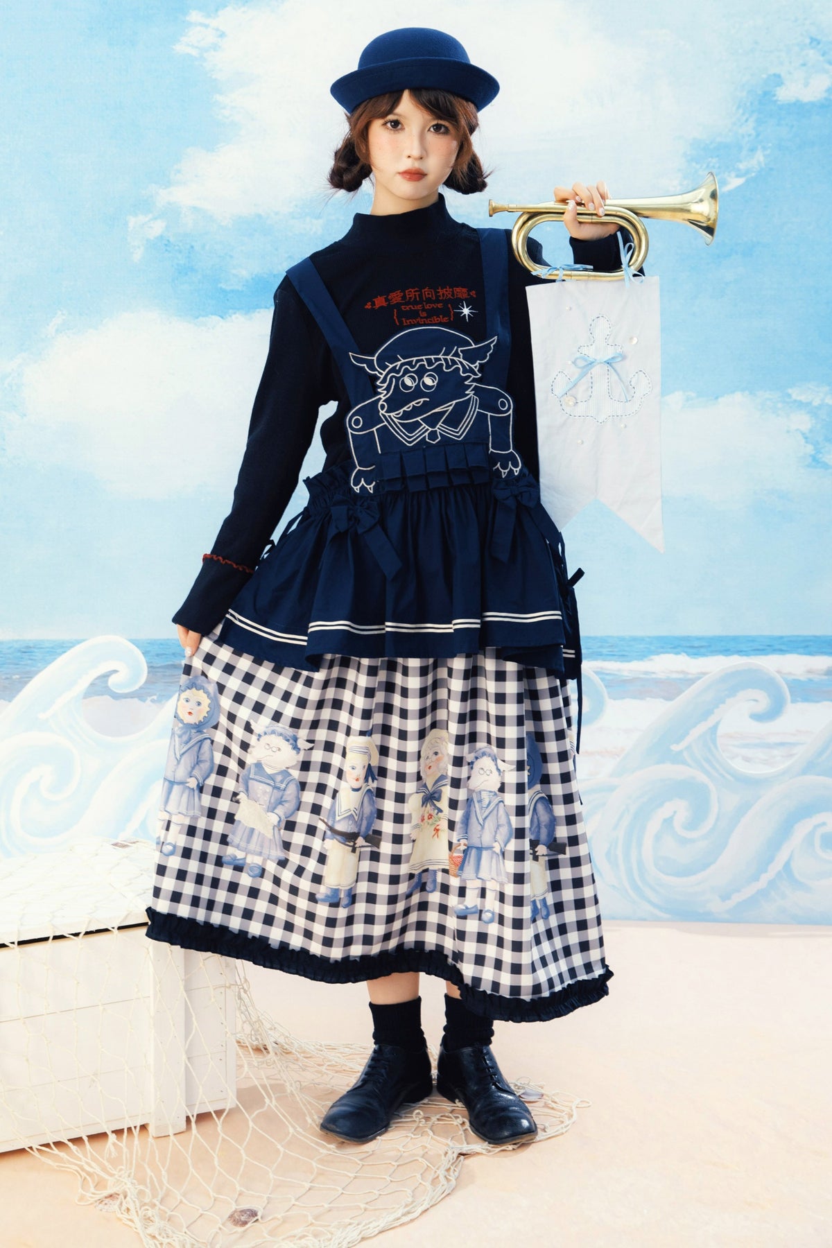 Black White Check Hand-Painted Lace Skirt