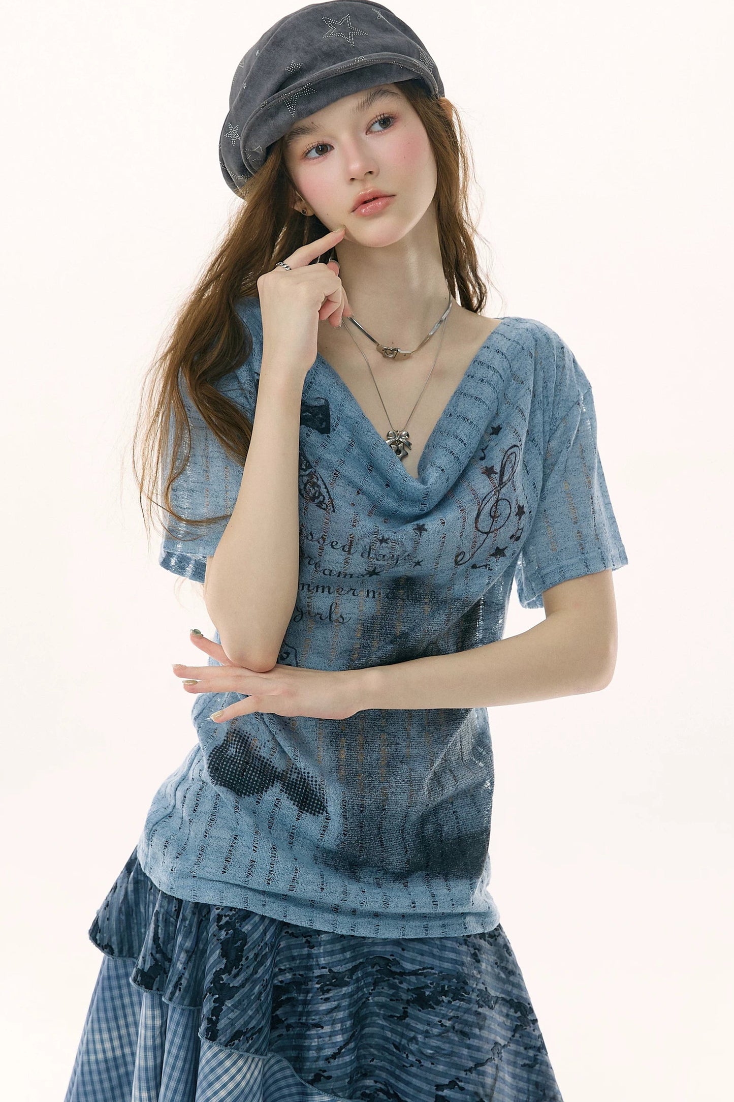 Sakura Melody Cat Print T-Shirt