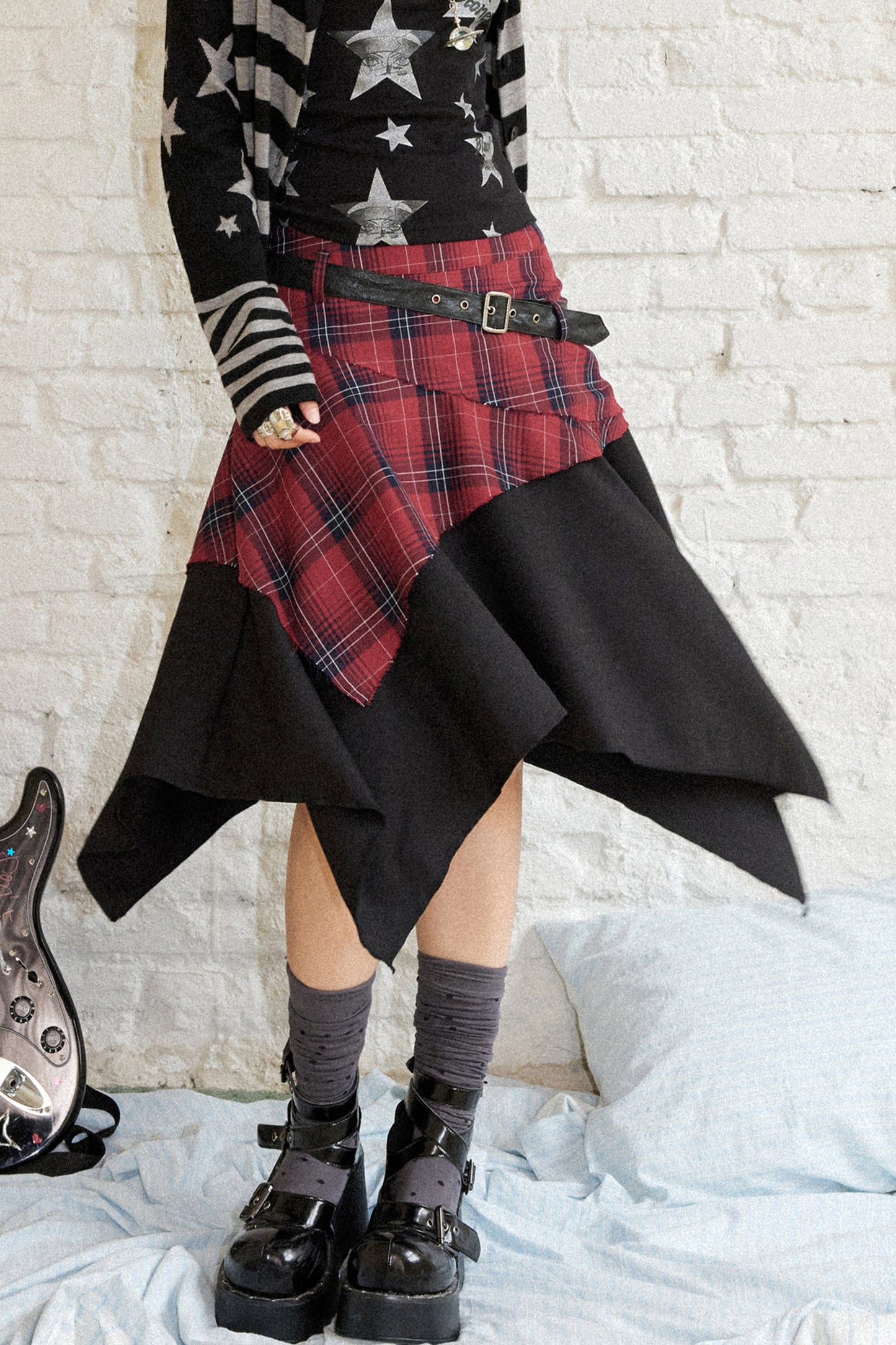 Karierter Patchwork-A-Linien-Rock