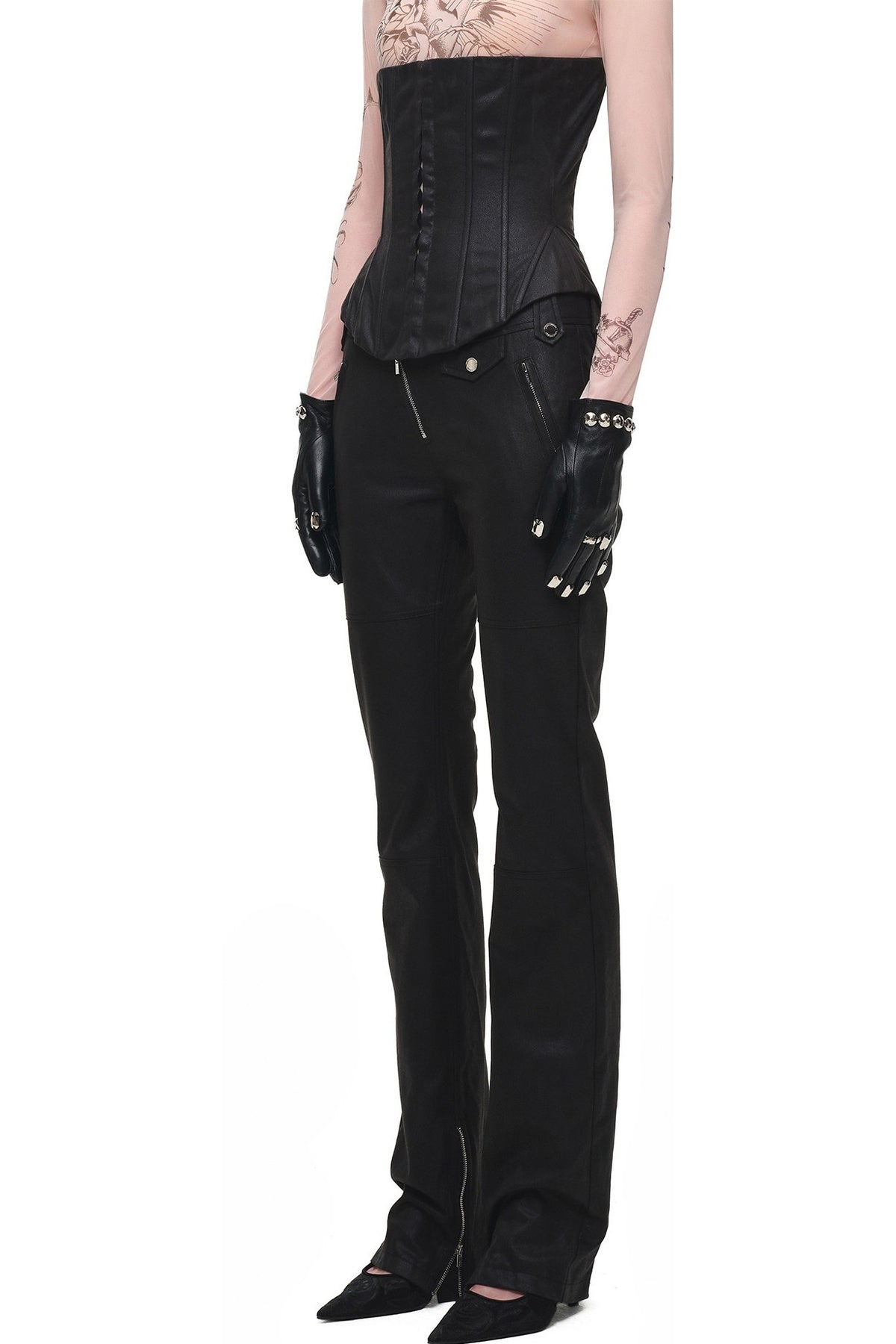 Slim-Fit Micro-Flared Leather Pants