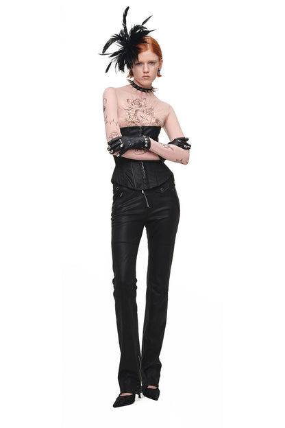 Slim-Fit Micro-Flared Leather Pants