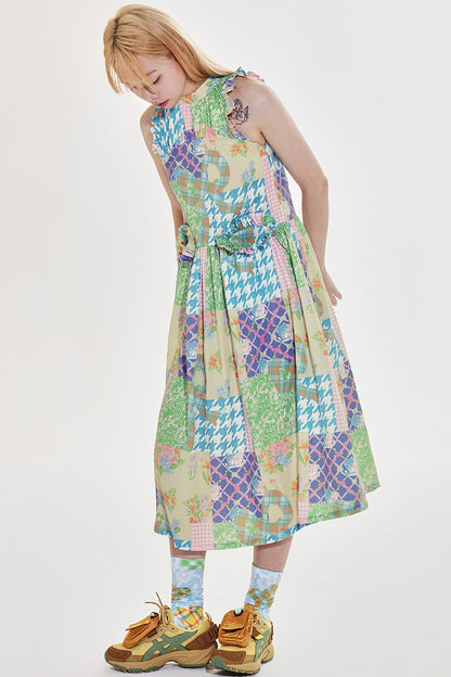 Plaid Patchwork Halter Neck Dress