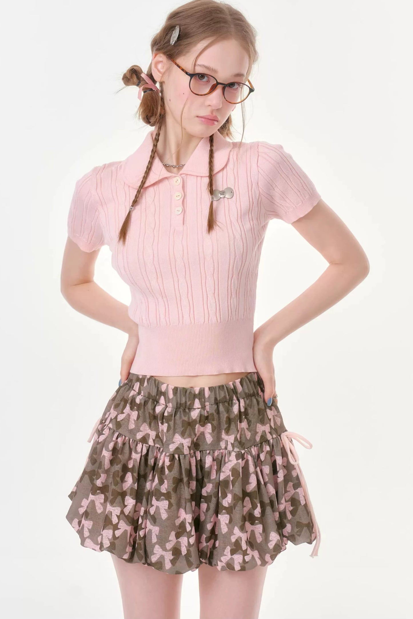Pink Knitted Short-Sleeve T-Shirt