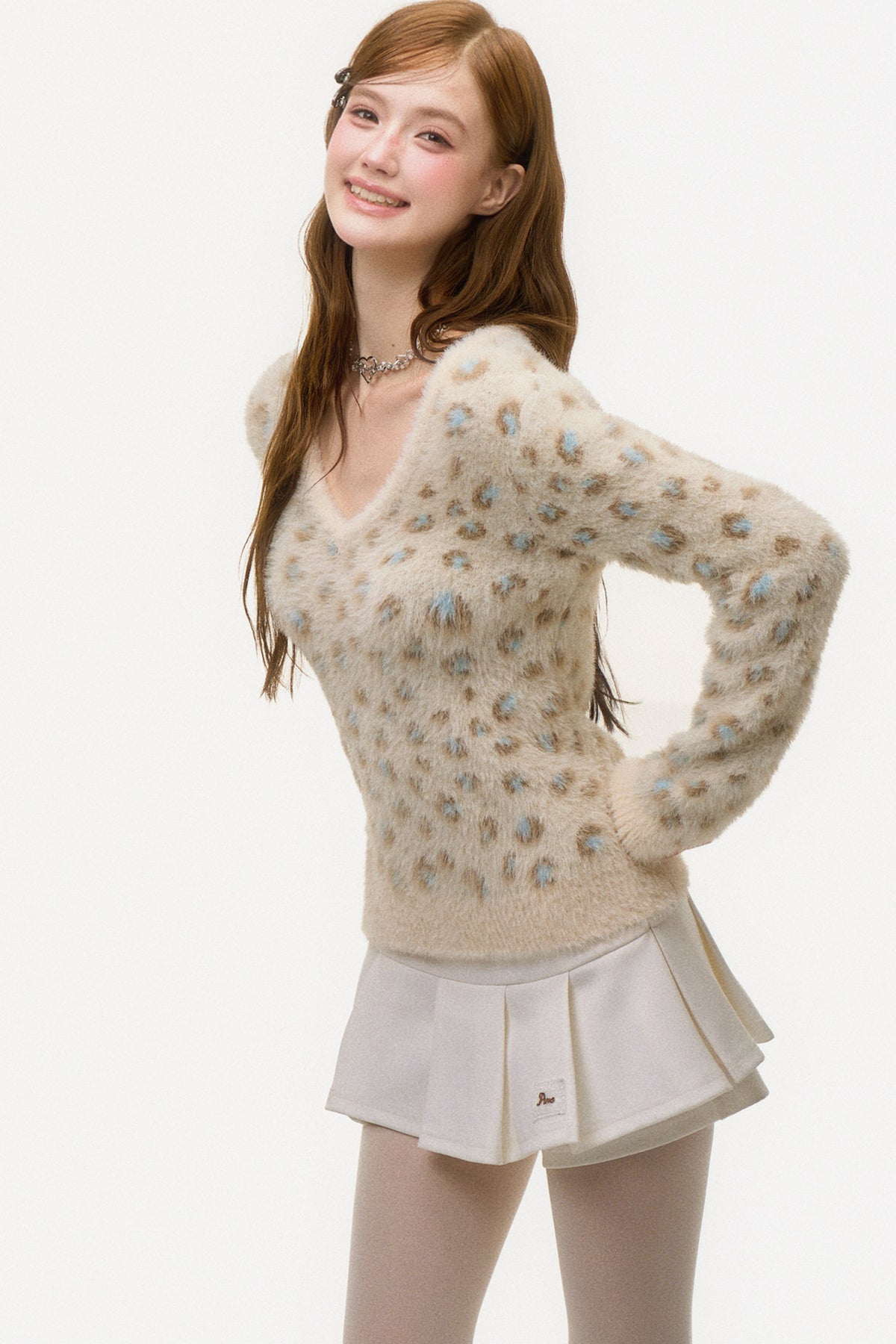 Leopard Print V-Neck Knit Sweater
