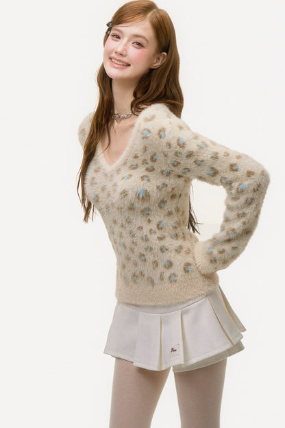 Leopard Print V-Neck Knit Sweater