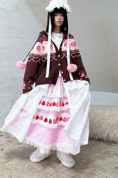 Strawberry Print Lace Tiered Skirt