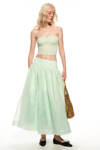 Mint Green Knitted Lace Tube Top, Pants and Skirt Set-Up