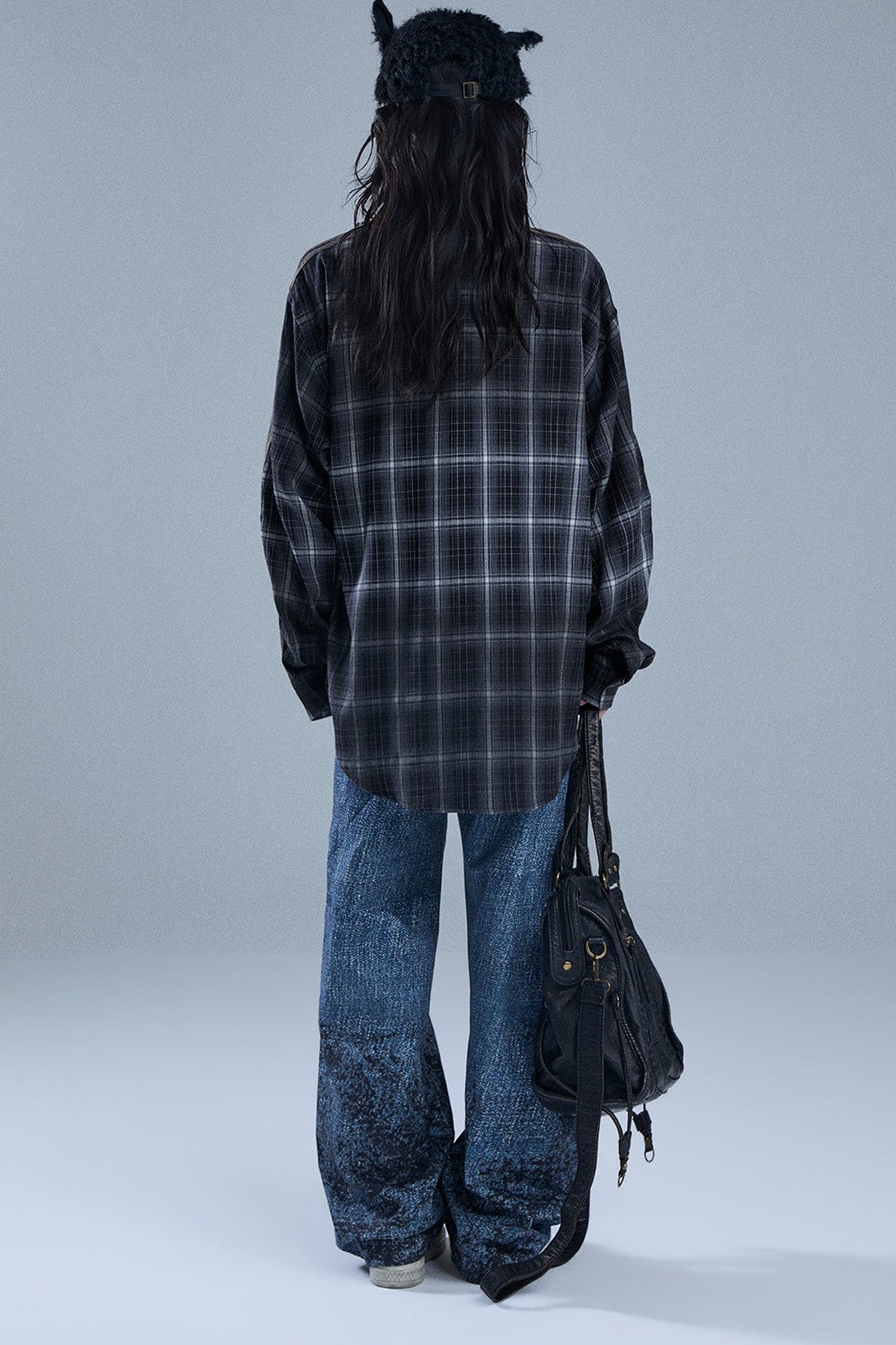 Long-Sleeved Striped Patchwork Plaid Shirt