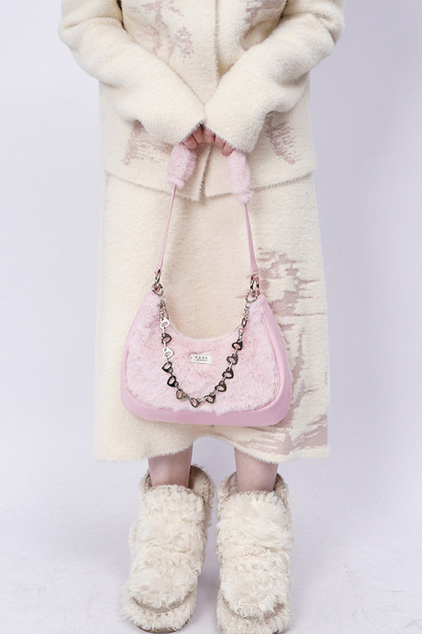 Gray Furry Underarm Bag