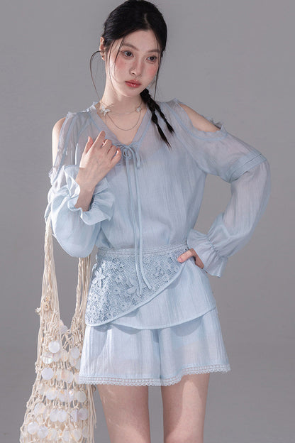 Lyocell Off-Shoulder Shirt and Shorts Set-Up