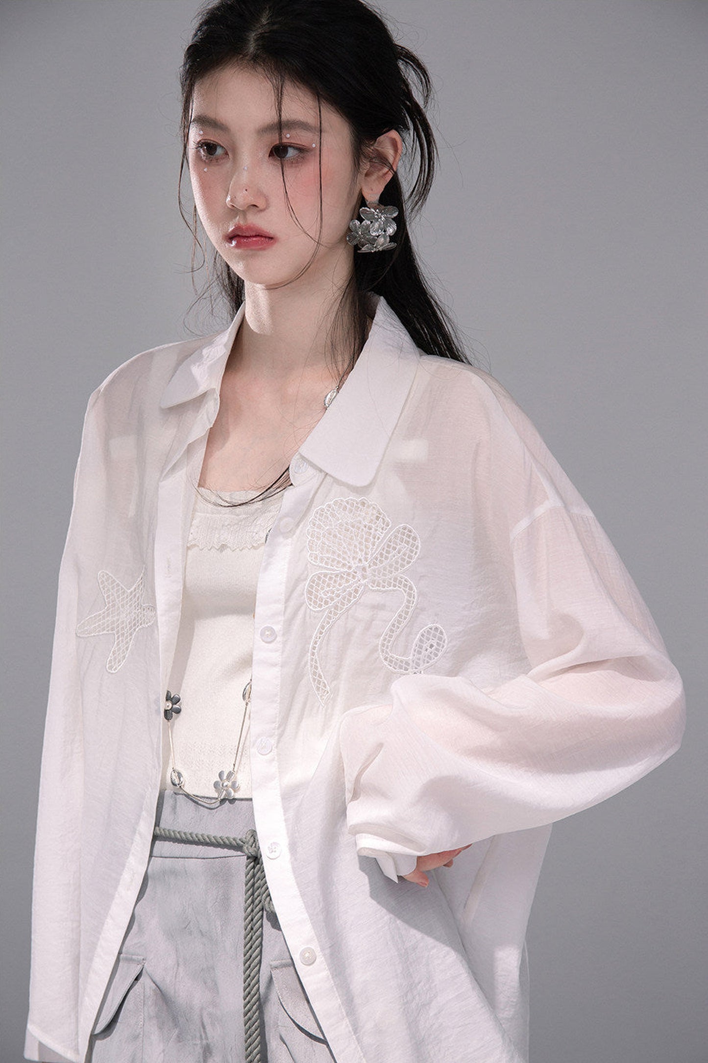 Translucent Silk Embroidered Blouse