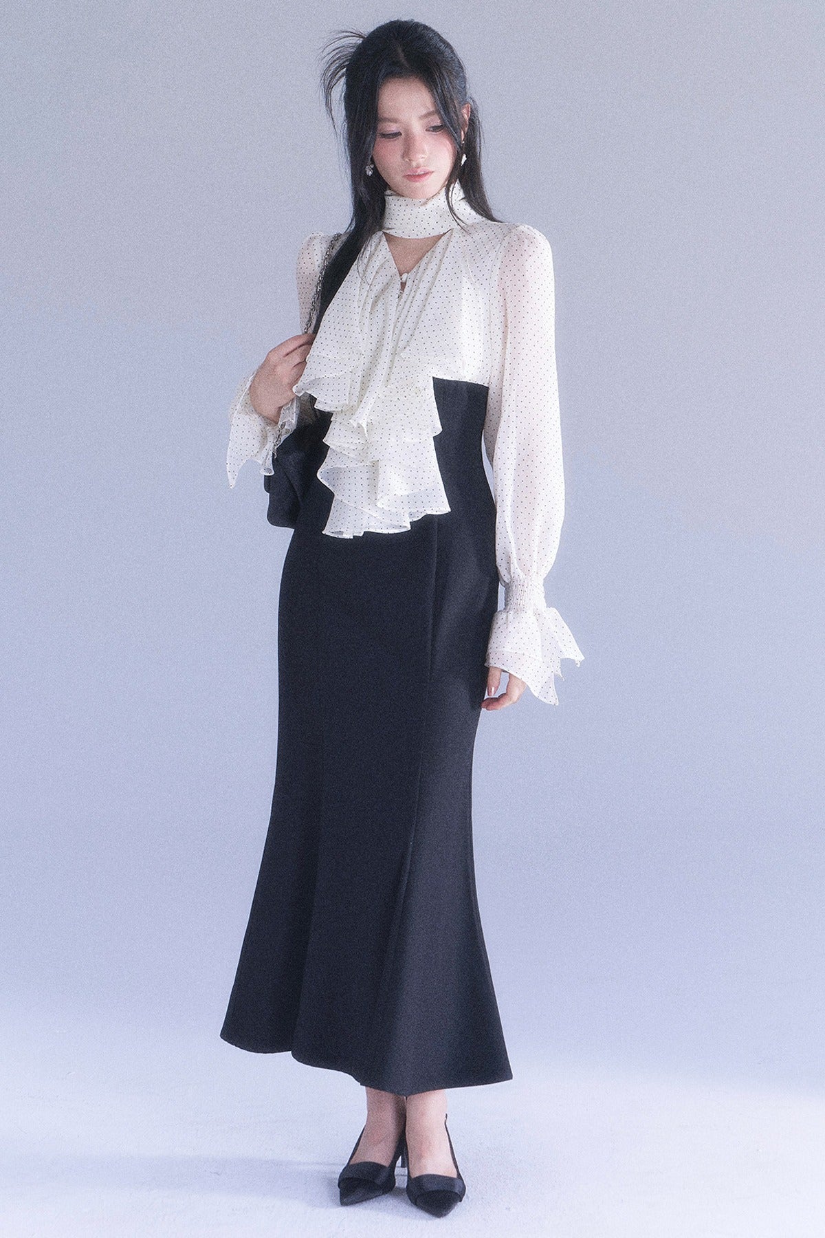 Polka High-Waisted Fishtail Dress